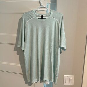 Lululemon Metal Vent Tech Tee in White with Blue and Green stripes, size XXL.